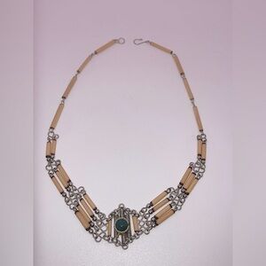 Vtg Turquoise Peruvian Bamboo Tube Bead Wire Wrapped Necklace 14”